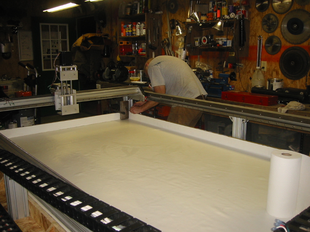 Trimming the vinyl.