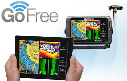 Lowrance GoFree WiFi shares the display with iPad or Galaxy tablets. $200