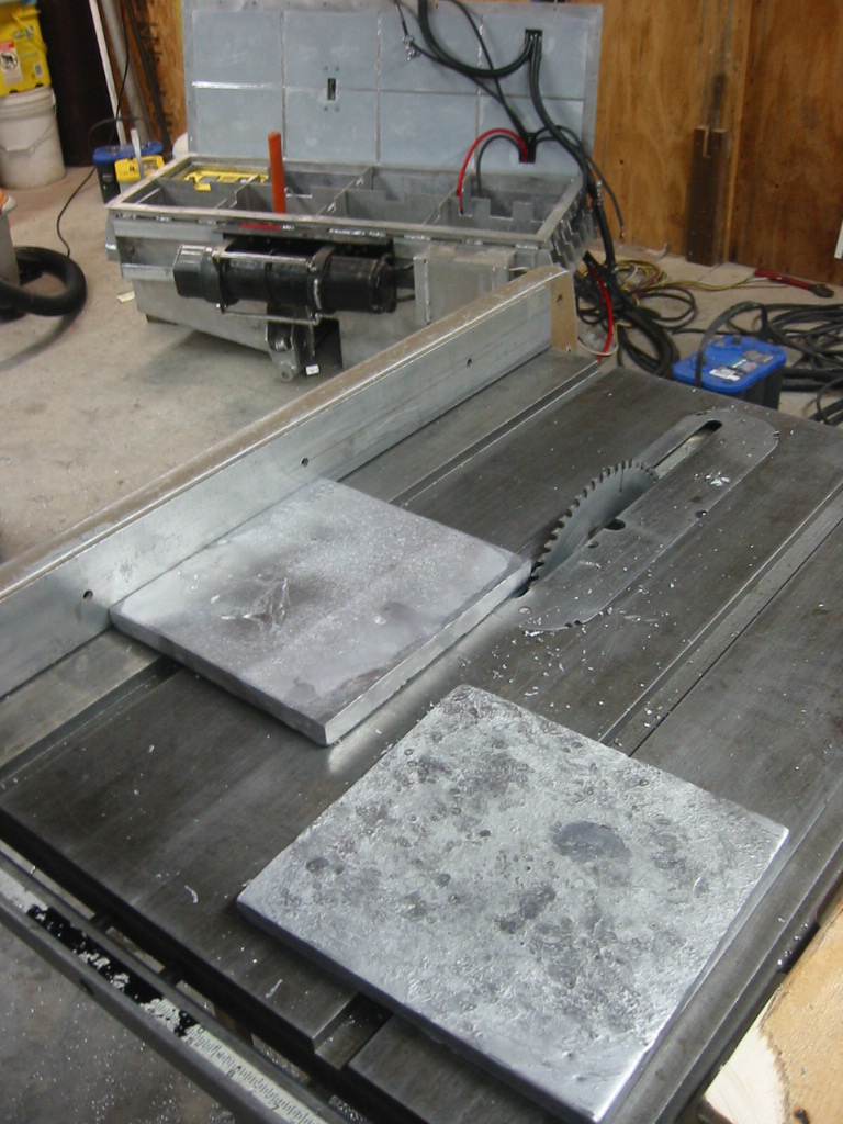 Trimming the plates with a carbide blade.
