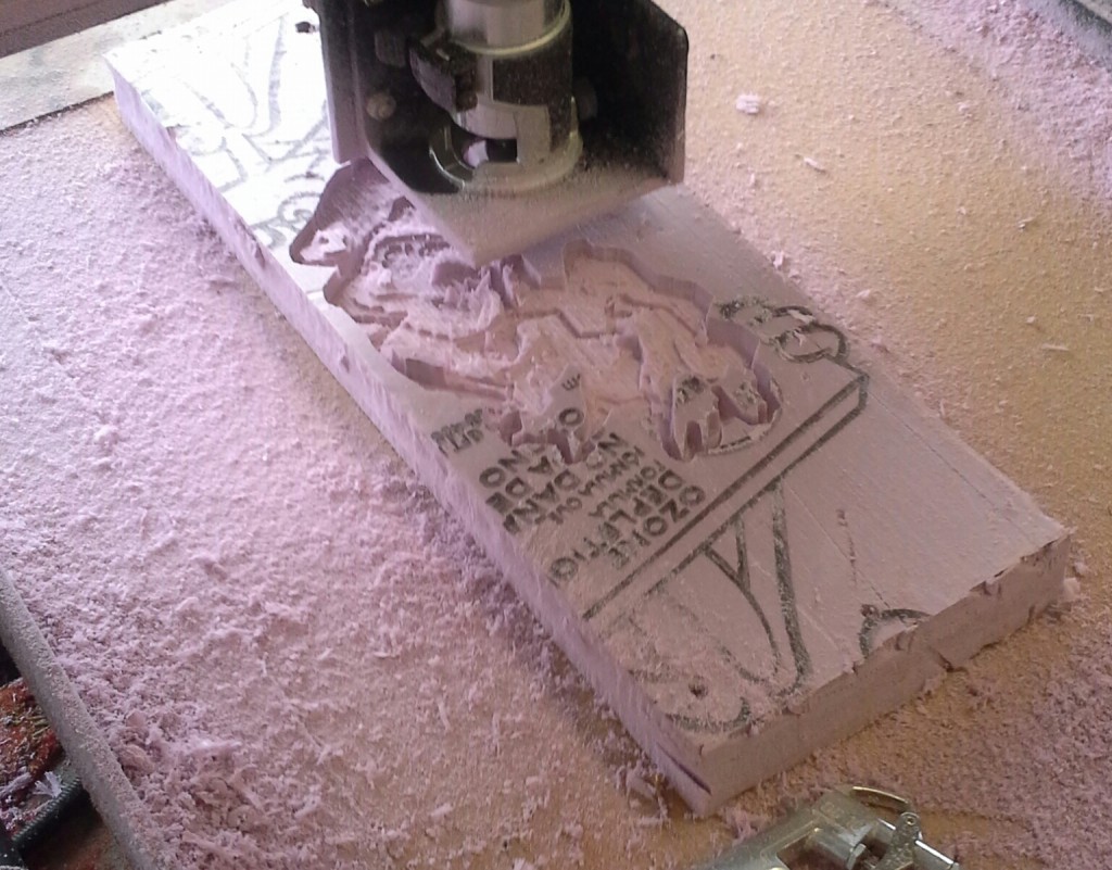 David Collins up in VA testing the CNC code for the ships wheel.