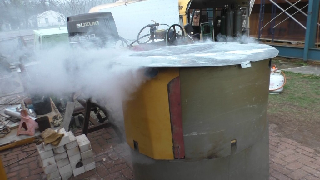 Burning out the next capstan mold. 